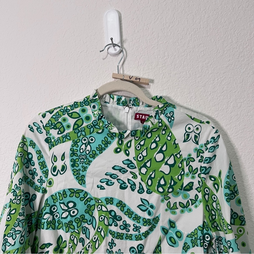Staud white green paisley print cotton floral dress size 8 - Picture 6 of 13